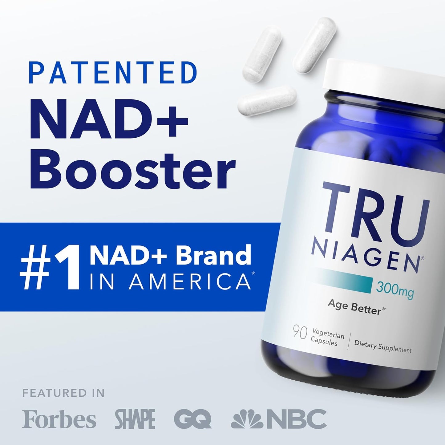 TRU NIAGEN Patented NAD+ Supplement, 300mg Niagen, 90 Servings | Nicotinamide Riboside