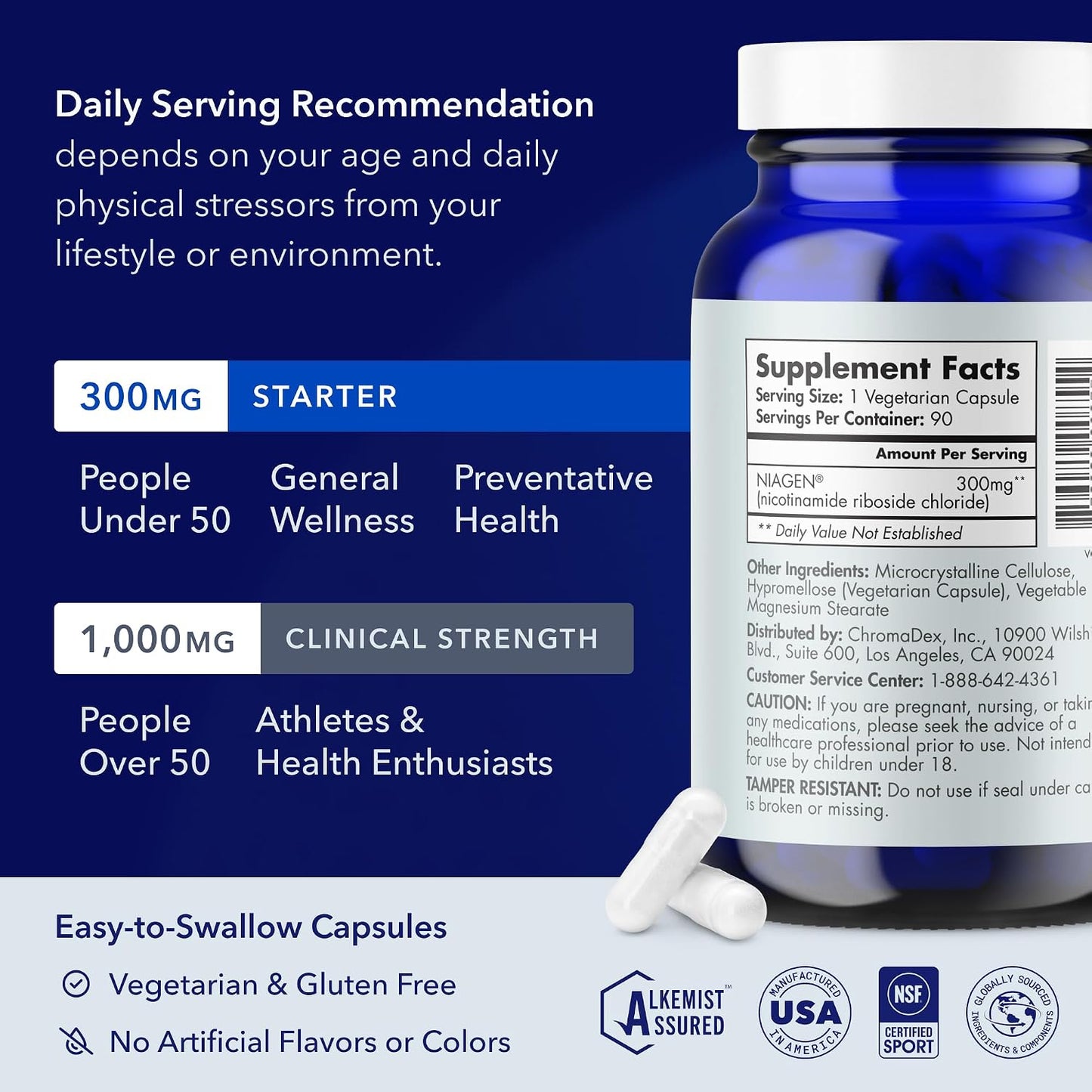 TRU NIAGEN Patented NAD+ Supplement, 300mg Niagen, 90 Servings | Nicotinamide Riboside