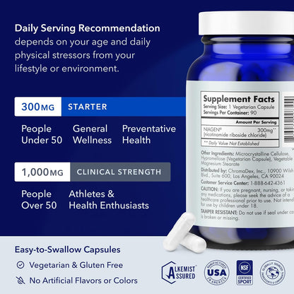 TRU NIAGEN Patented NAD+ Supplement, 300mg Niagen, 90 Servings | Nicotinamide Riboside